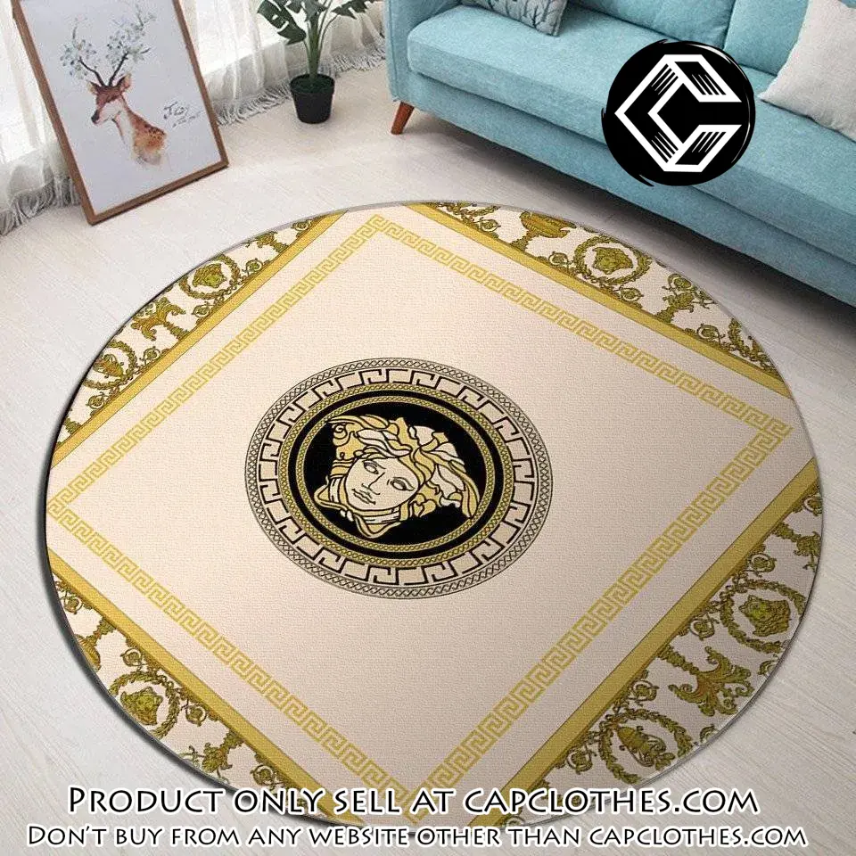 Versace medusa pattern yellow luxury brand fashion round rug carpet home decor cc5241222